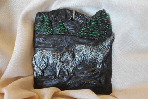 Wolf Scene, Black, Painted